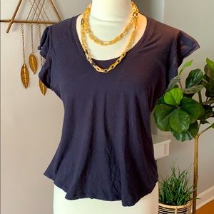 La Vie Rebecca Taylor Linen Flutter Sleeve Shirt